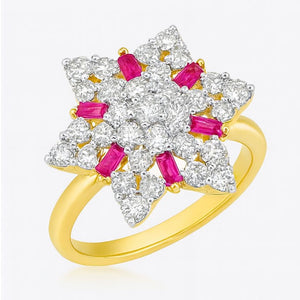 Ruby Halo Diamond Cocktail Ring | Savya Jewels | 18Kt 18-kt-gold | ruby