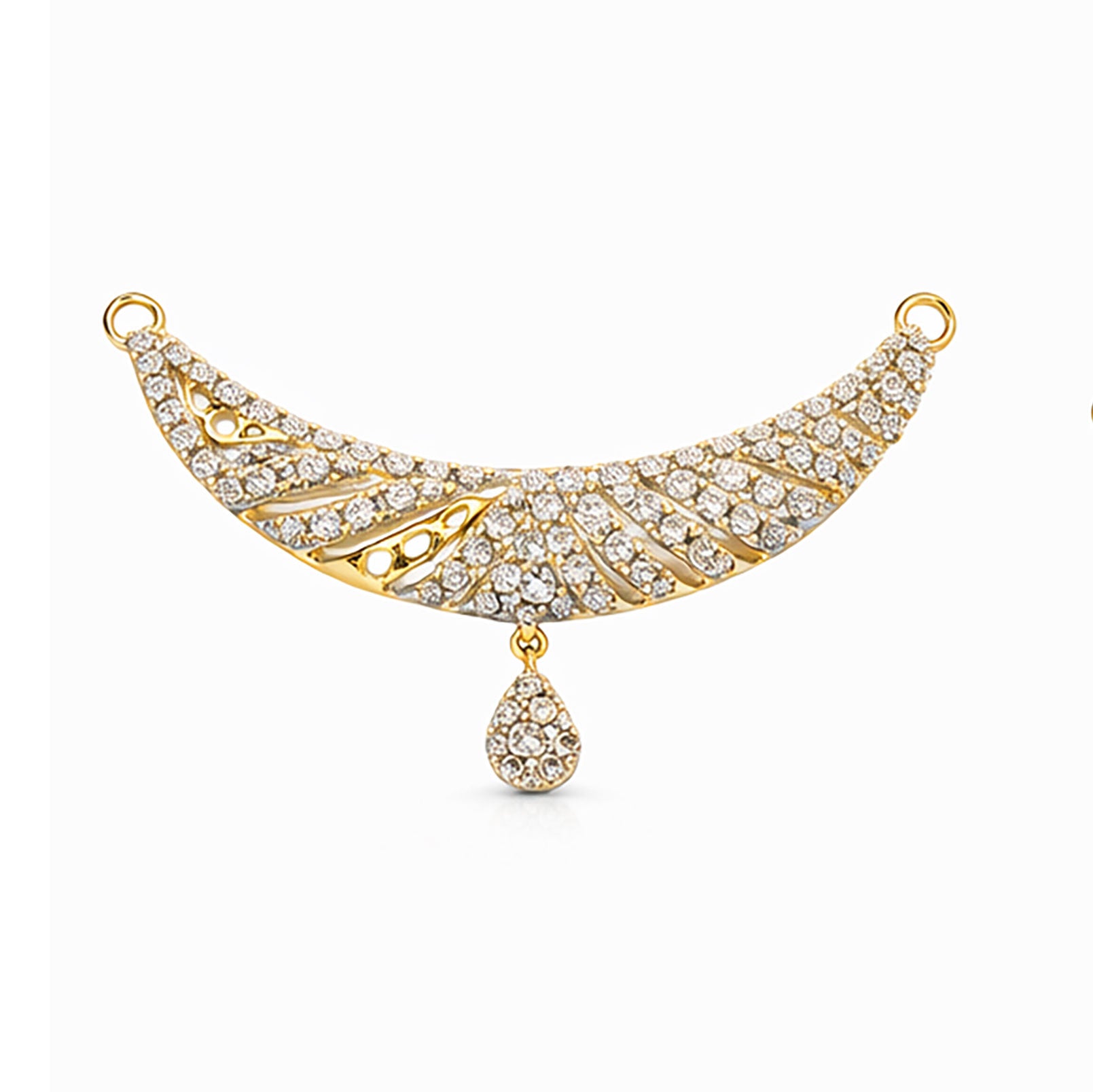 Sitara Feather Curve Diamond Drop Double Kunda Pendant | Savya Jewels | 18-kt-gold