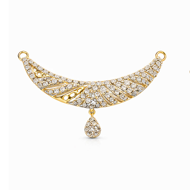 Sitara Feather Curve Diamond Drop Double Kunda Pendant | Savya Jewels | 18-kt-gold
