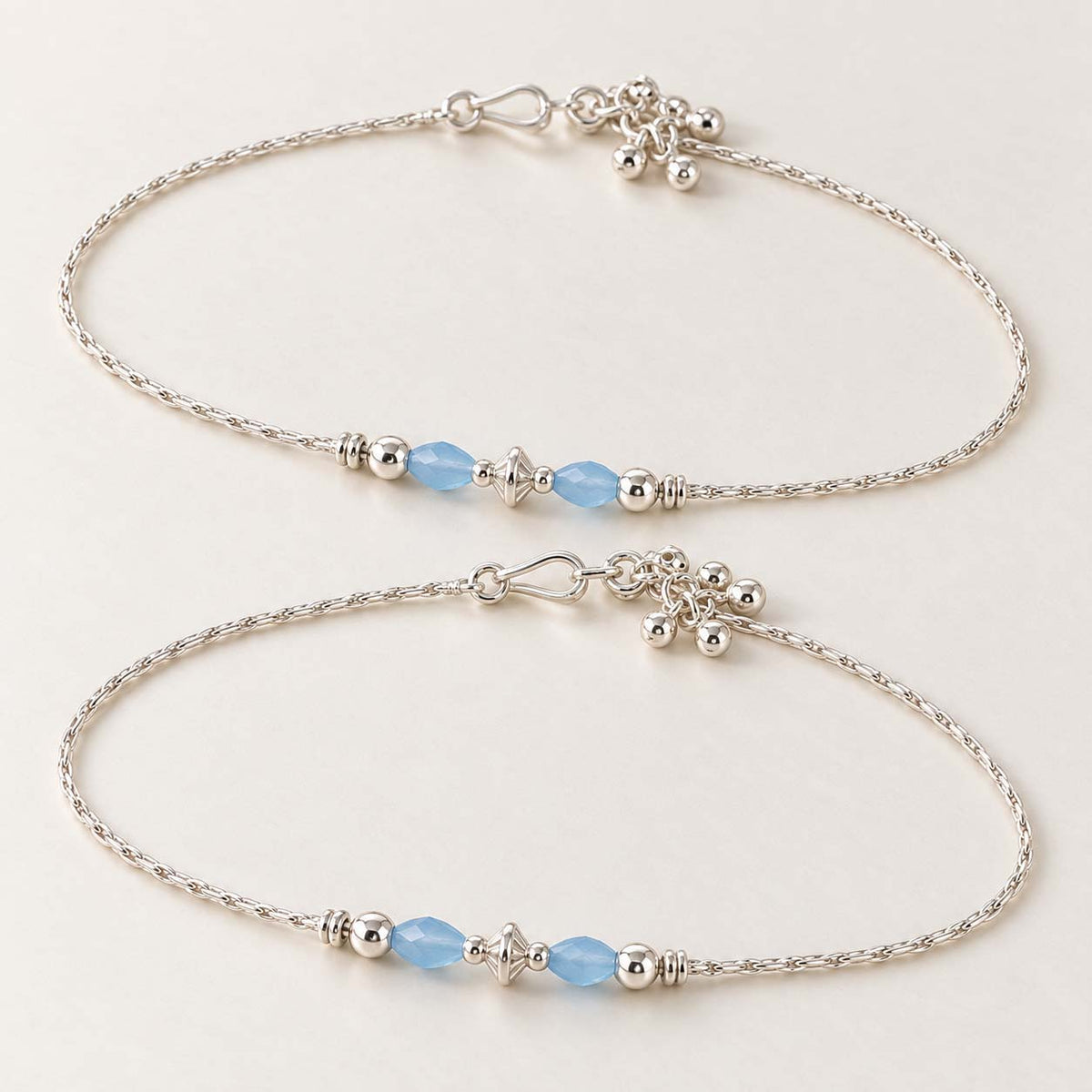 Sky Blue Beaded 925 Sterling Silver Payal Anklets