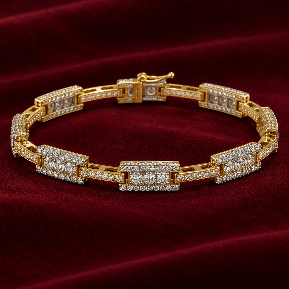 14K Gold Geometric Diamond Link Bracelet