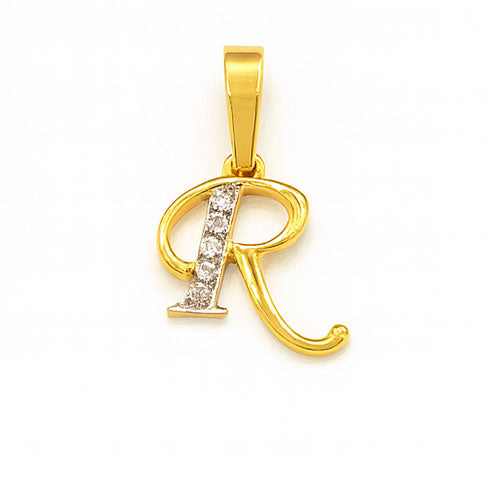 Best Diamond Initial “R” Pendant in Yellow Gold in Meerut | Savya Jewels