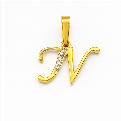 Sparkling Diamond “N” Initial Charm Pendant | Savya Jewels | 18-kt-gold