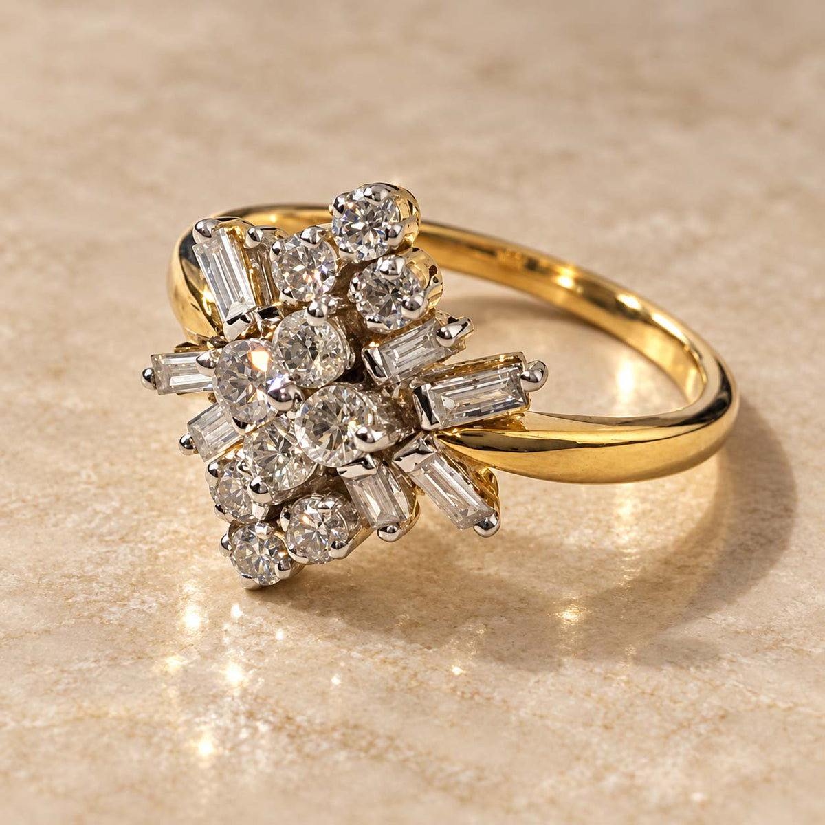 18K Gold Elongated Diamond Cluster Ring