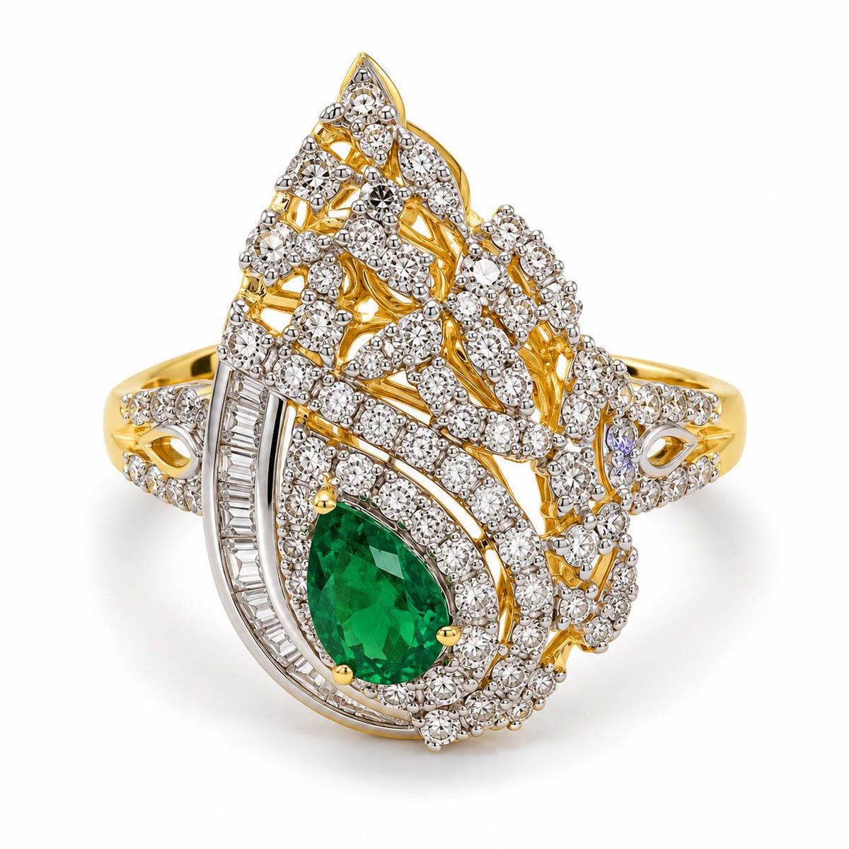 Sparkling Paisley Emerald & Diamond Ring