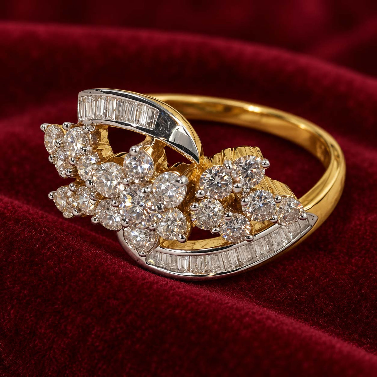 18K Gold Floral Diamond Bypass Ring