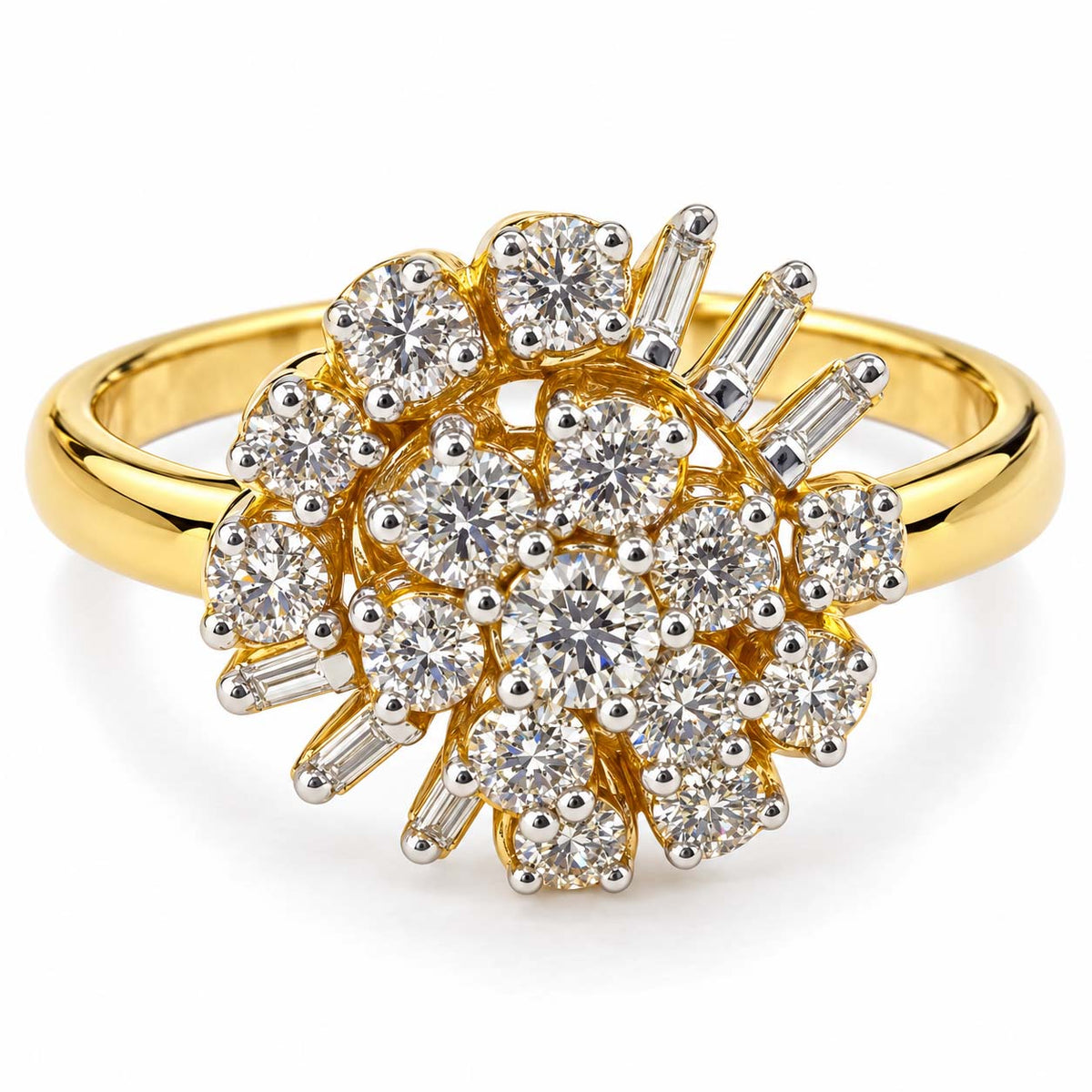 18K Gold Asymmetric Floral Diamond Cluster Ring