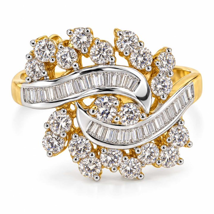 18K Gold Swirling Ribbon Diamond Cocktail Ring