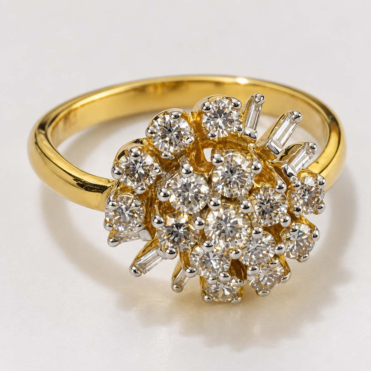 18K Gold Asymmetric Floral Diamond Cluster Ring