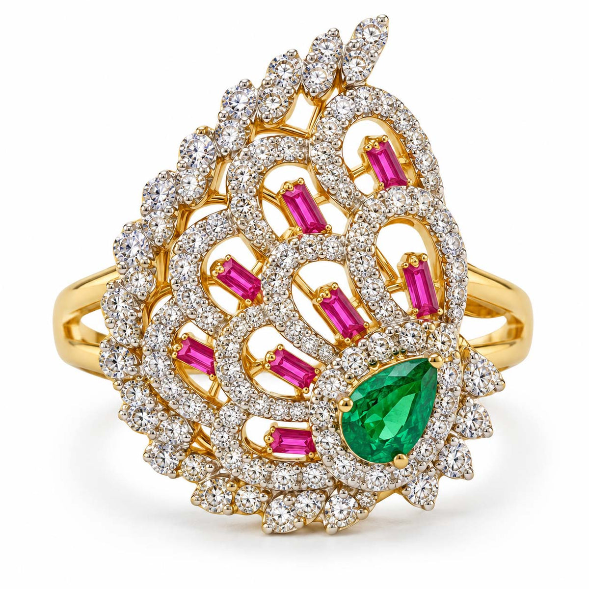 Teardrop Emerald Ruby Accent Diamond Ring