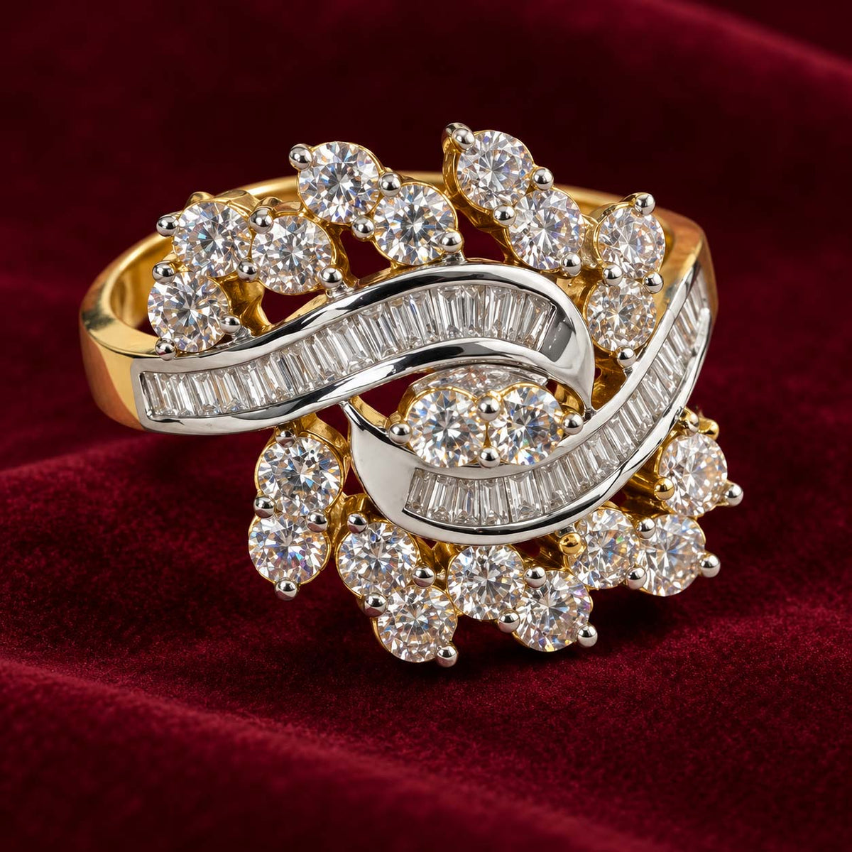 18K Gold Swirling Ribbon Diamond Cocktail Ring