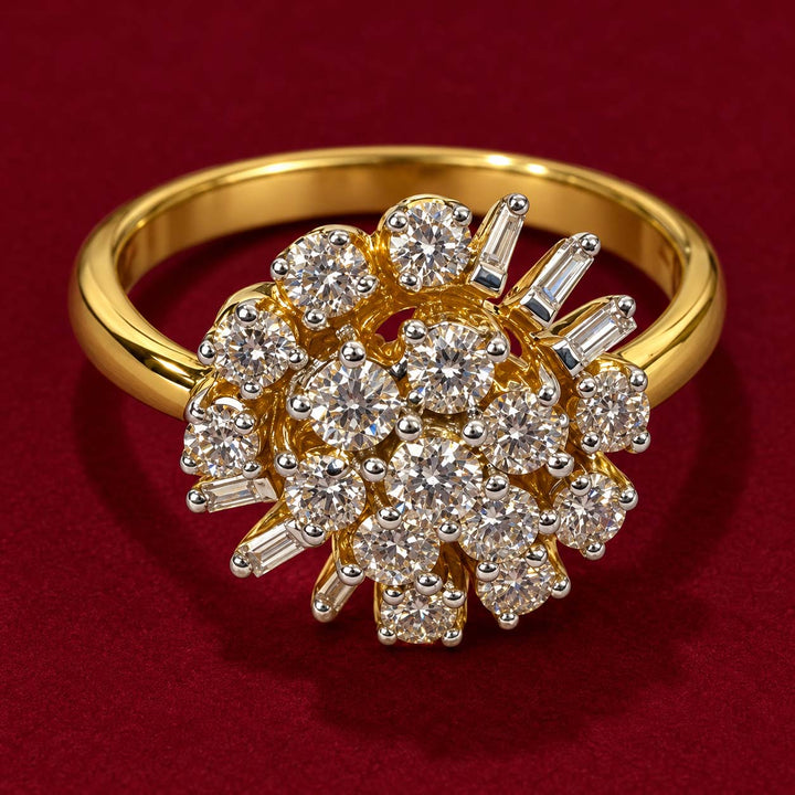 18K Gold Asymmetric Floral Diamond Cluster Ring