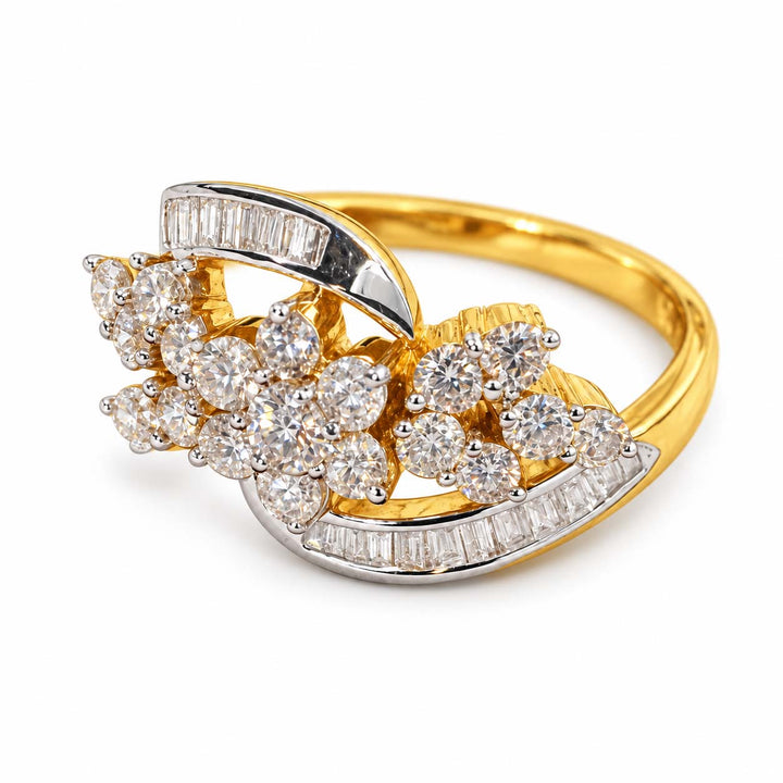 18K Gold Floral Diamond Bypass Ring