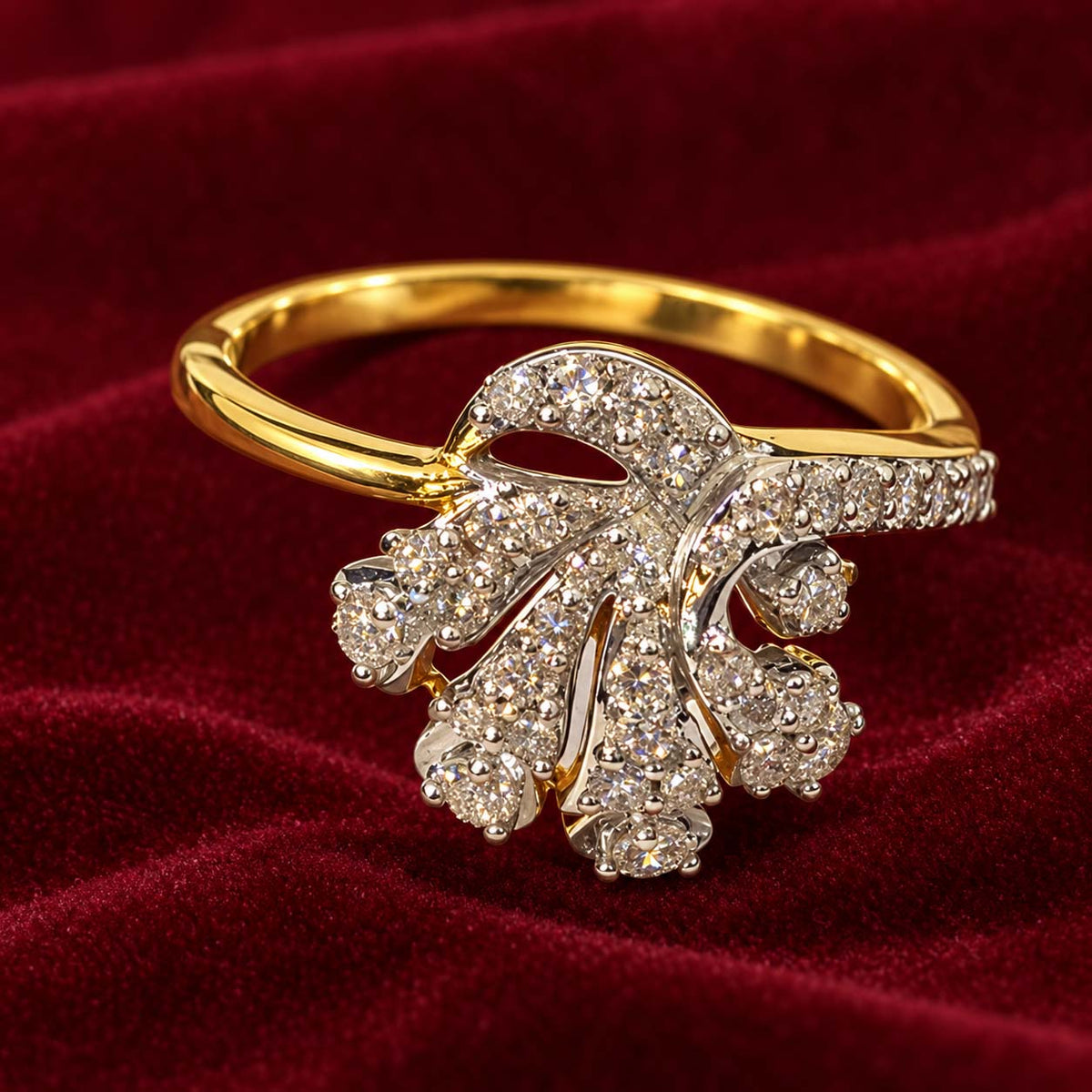 18K Gold 0.54 Ct Floral Diamond Cluster Ring