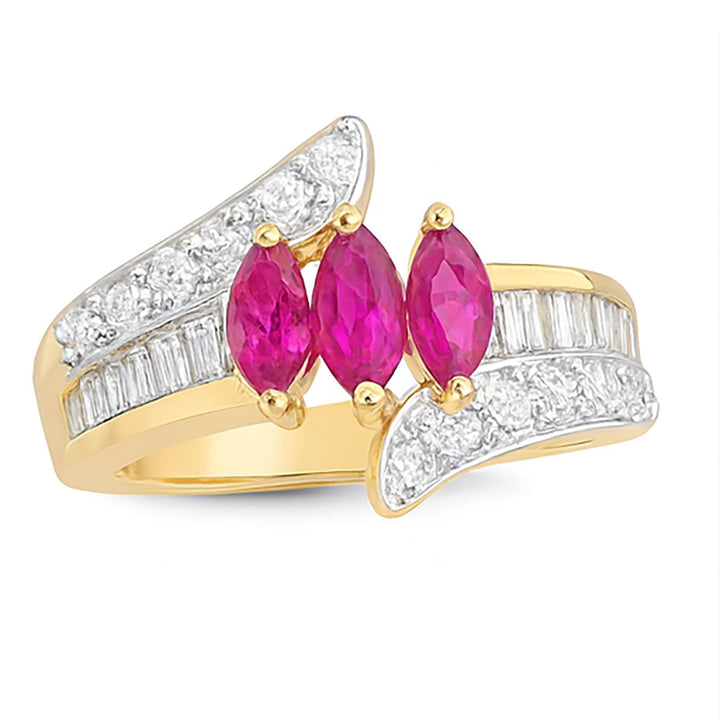 Radiant Ruby Trilogy Diamond Ring | Savya Jewels | 18Kt 18-kt-gold | ruby