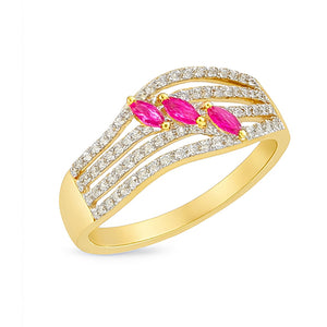 Triple Ruby Wave Diamond Ring | Savya Jewels | 18Kt 18-kt-gold | ruby