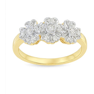 Three Flowers Diamond Cluster Ring | Savya Jewels | 18Kt 18-kt-gold