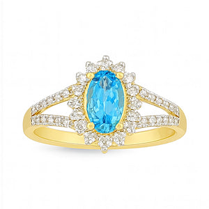 Aurora Blue Oval Halo Diamond Ring | Savya Jewels | 18Kt 14-kt-gold | sapphire