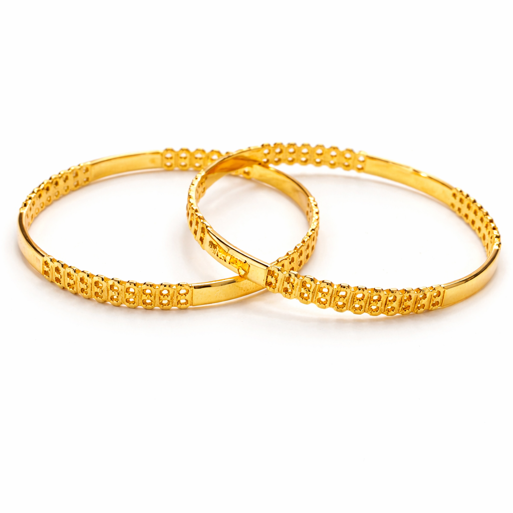 22Kt Gold Bangles | Ball Bead Cluster & Mesh Texture Design | Set of 4