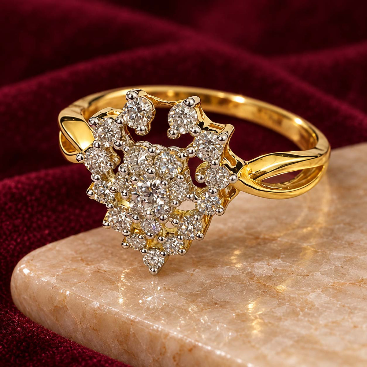 18K Gold Cascading Leaf Diamond Ring
