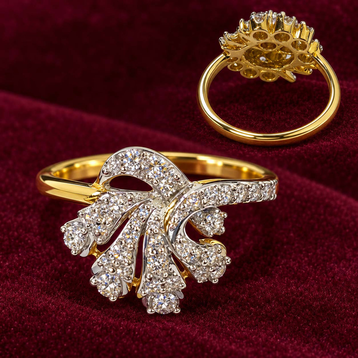 18K Gold 0.54 Ct Floral Diamond Cluster Ring