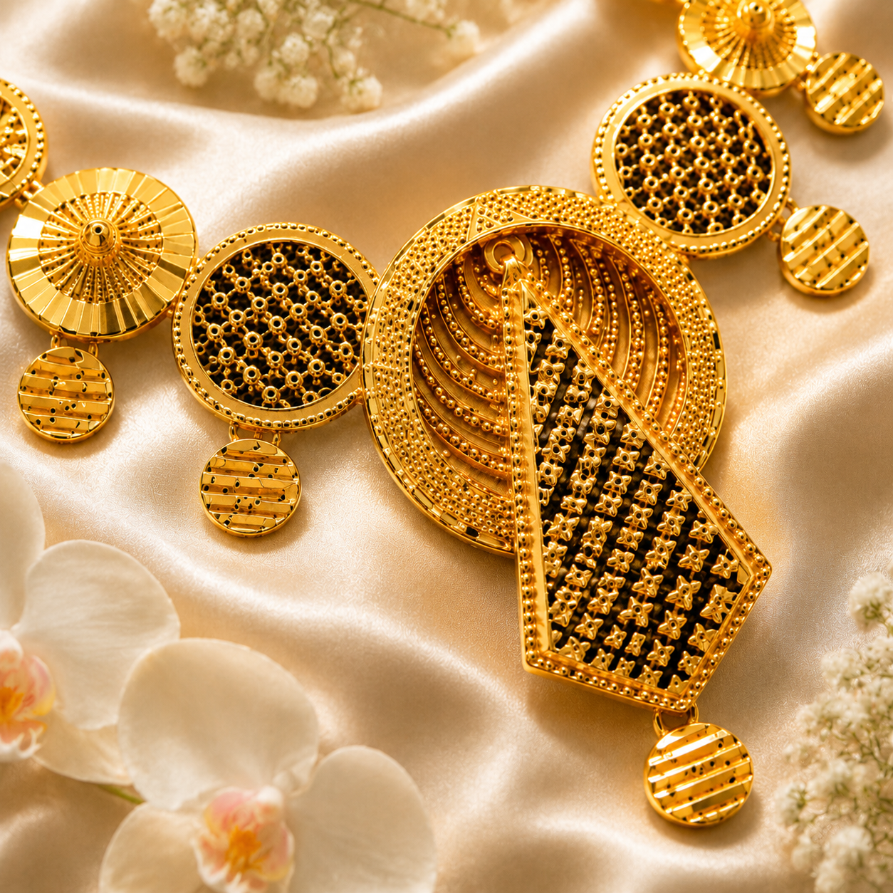 Classic Floral Gold Necklace & Earrings Set