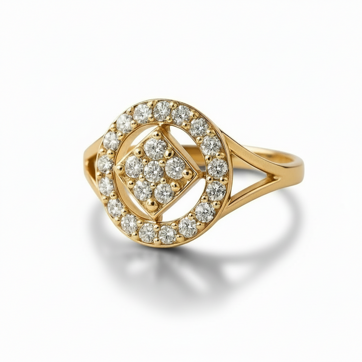 Circle Halo Diamond Ring | Savya Jewels | 18Kt 18-kt-gold