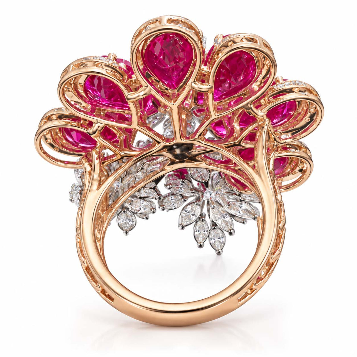 Rose Gold Purple Gemstone and Diamond Cluster Cocktail Ring | Savya Jewels