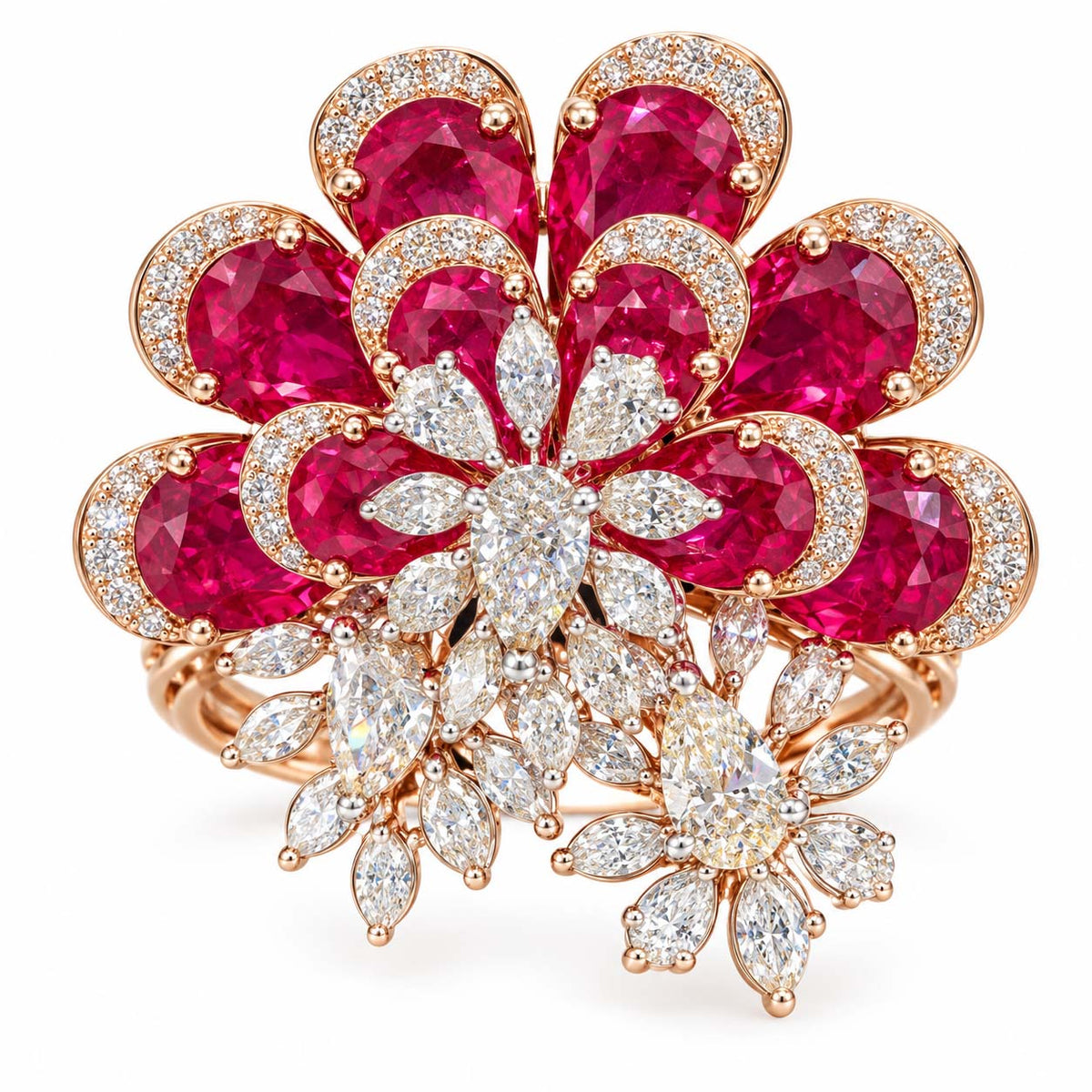 Rose Gold Purple Gemstone and Diamond Cluster Cocktail Ring | Savya Jewels