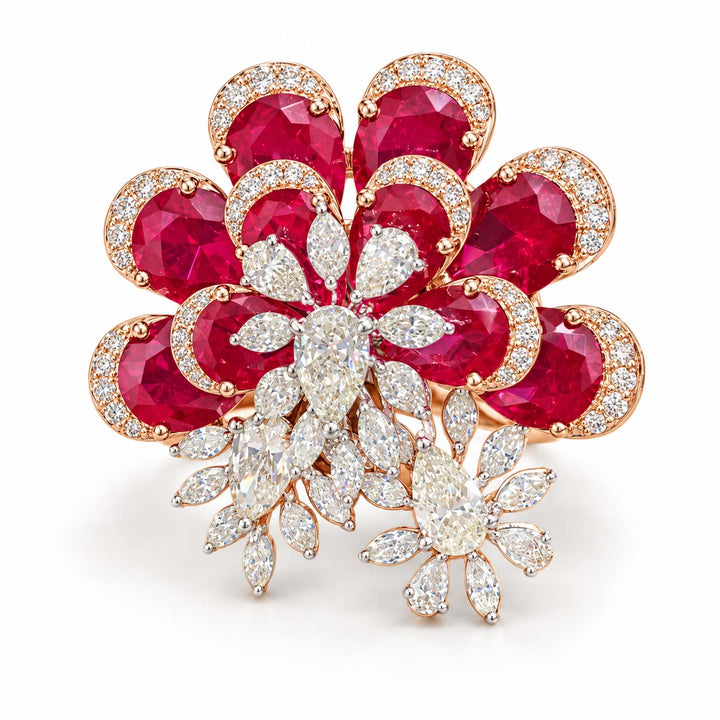Rose Gold Purple Gemstone and Diamond Cluster Cocktail Ring | Savya Jewels