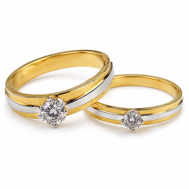 Forever Duo Solitaire Couple Rings DualTone