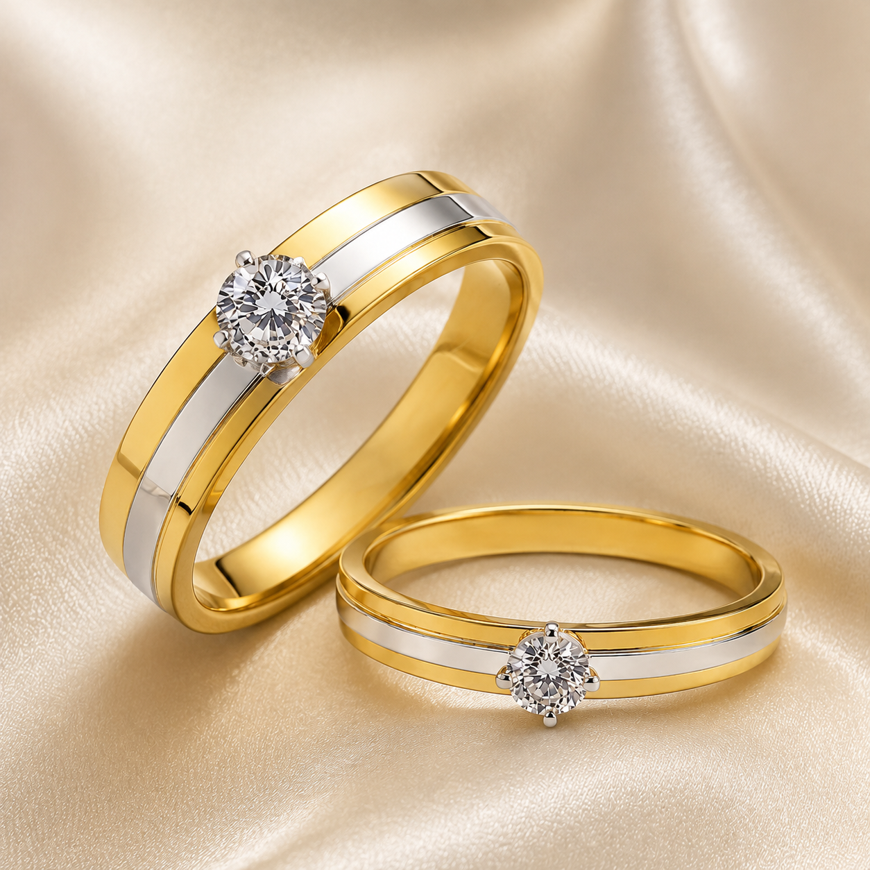 Forever Duo Solitaire Couple Rings DualTone