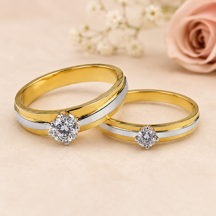 Forever Duo Solitaire Couple Rings DualTone