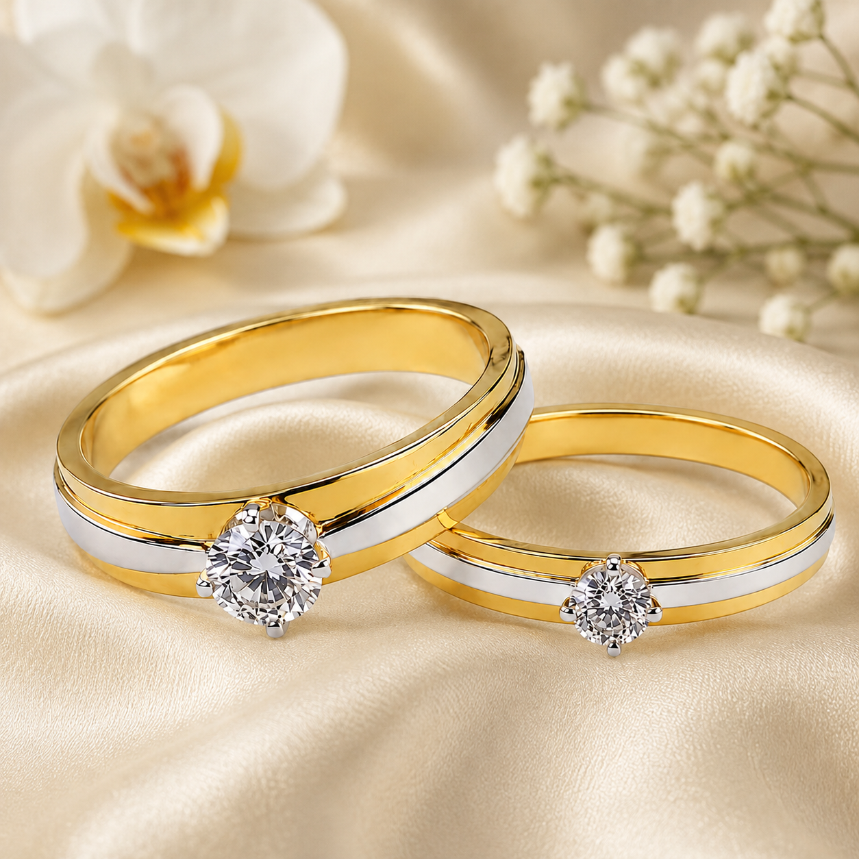Forever Duo Solitaire Couple Rings DualTone
