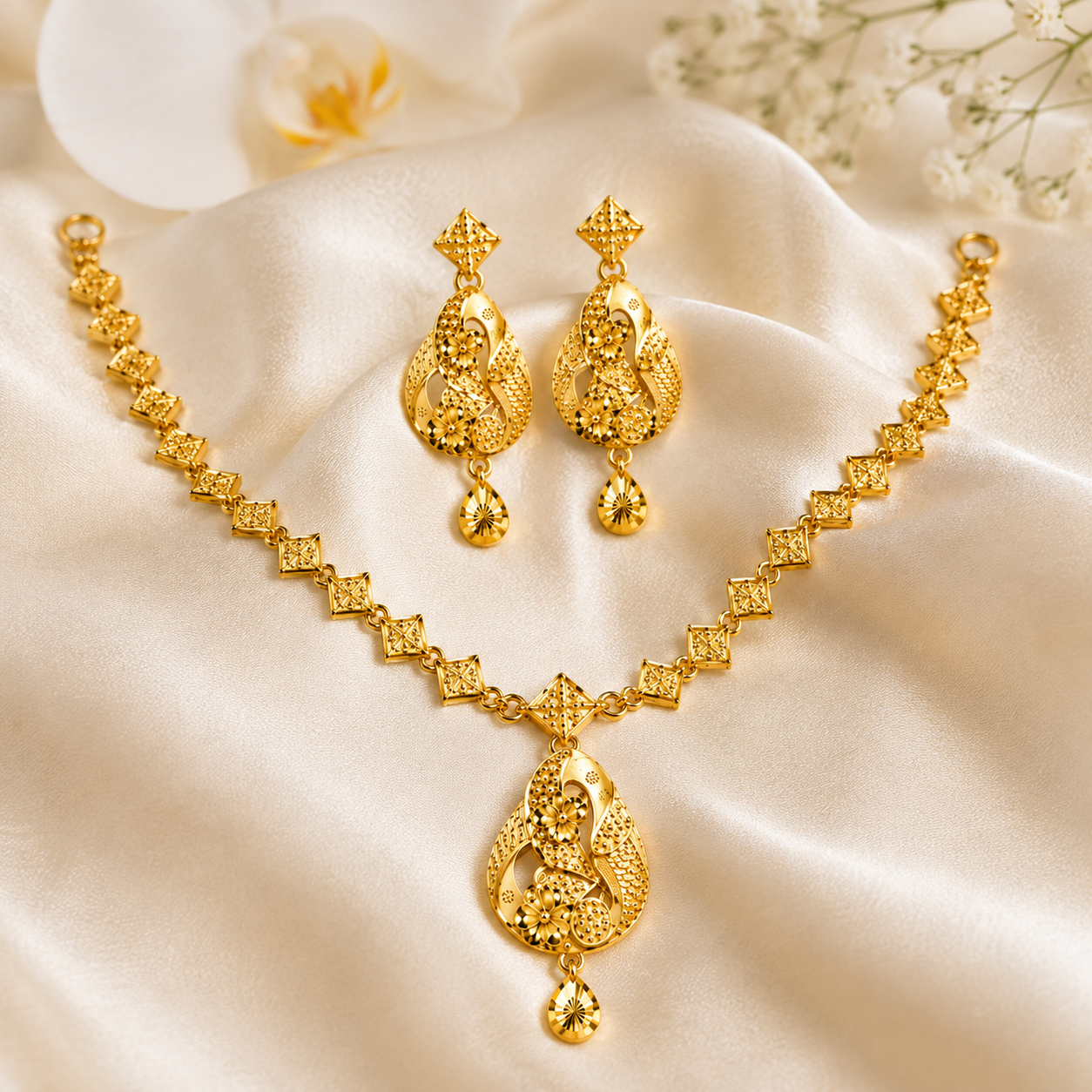 Golden Bloom Casting Necklace Set