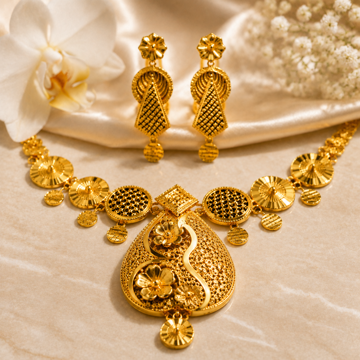 Golden Bloom Casting Necklace Set