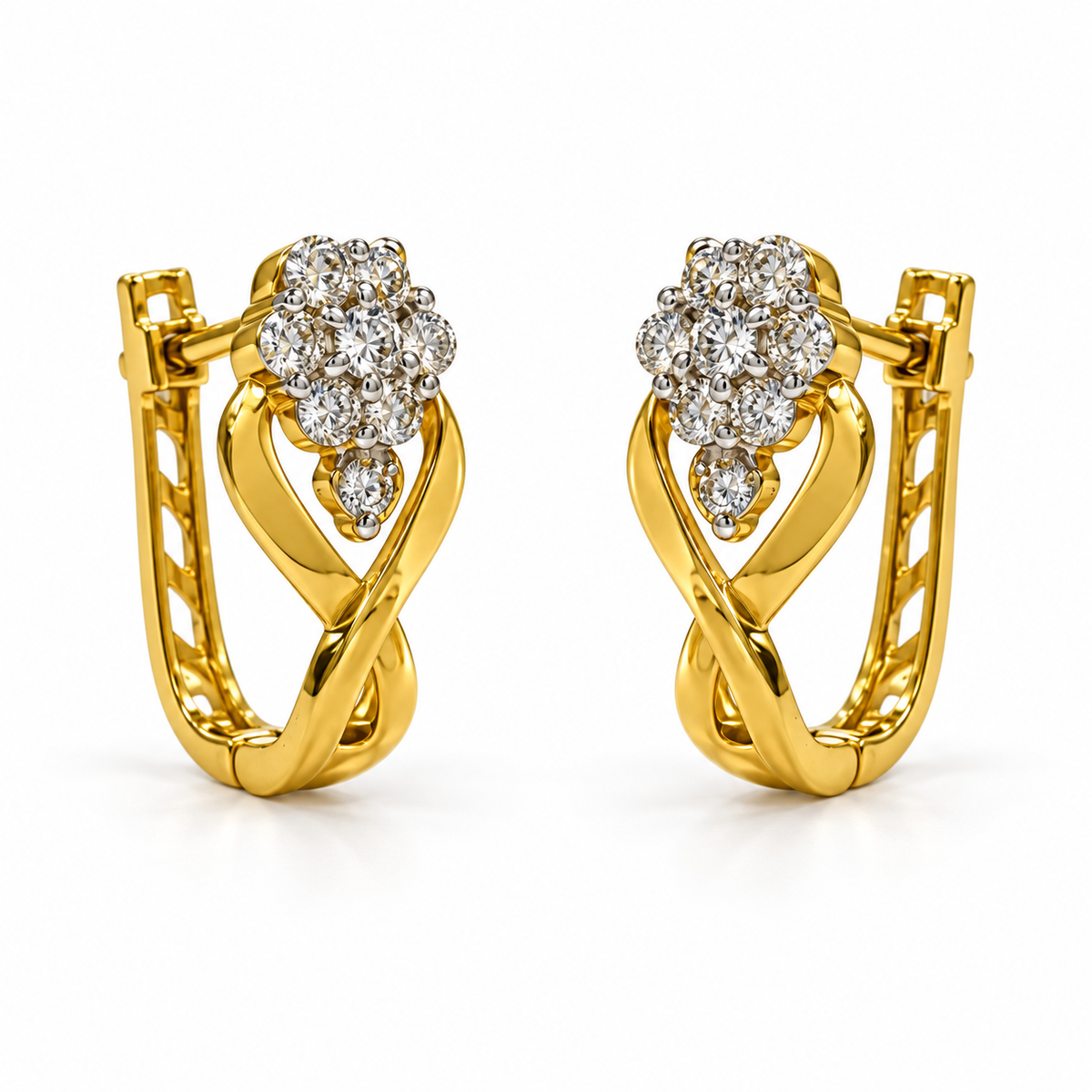Classic Floral Diamond Hoop Earrings