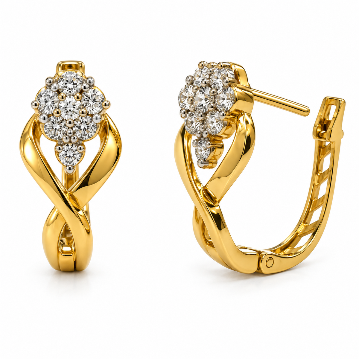 Classic Floral Diamond Hoop Earrings