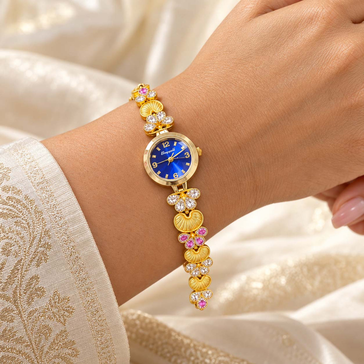 Blue Dial 925 Silver Ladies Watch with Gold-Tone Finish | Savya Jewels