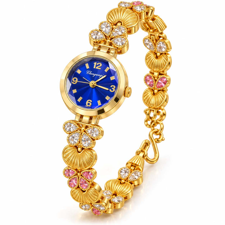 Blue Dial 925 Silver Ladies Watch with Gold-Tone Finish | Savya Jewels