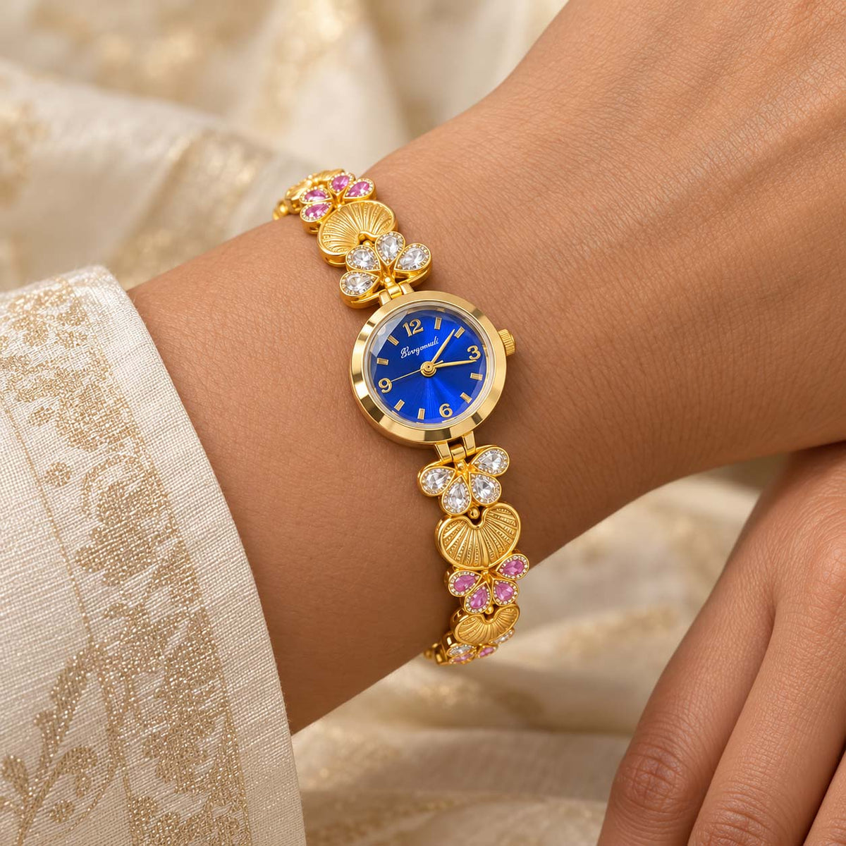 Blue Dial 925 Silver Ladies Watch with Gold-Tone Finish | Savya Jewels