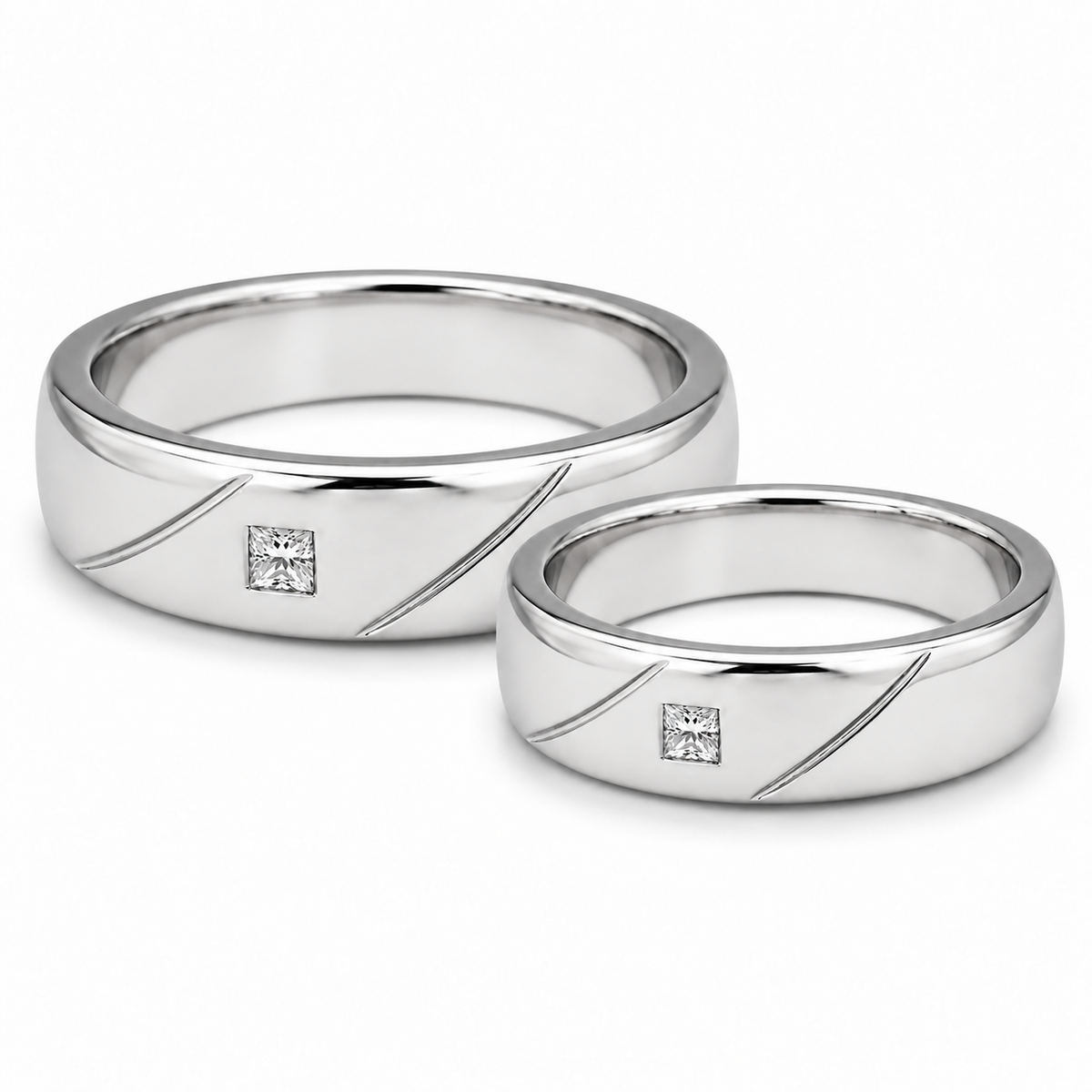 Pt950 Platinum Diamond Couple Band with Diamonds – Bold High Polish Finish | Savya Jewels