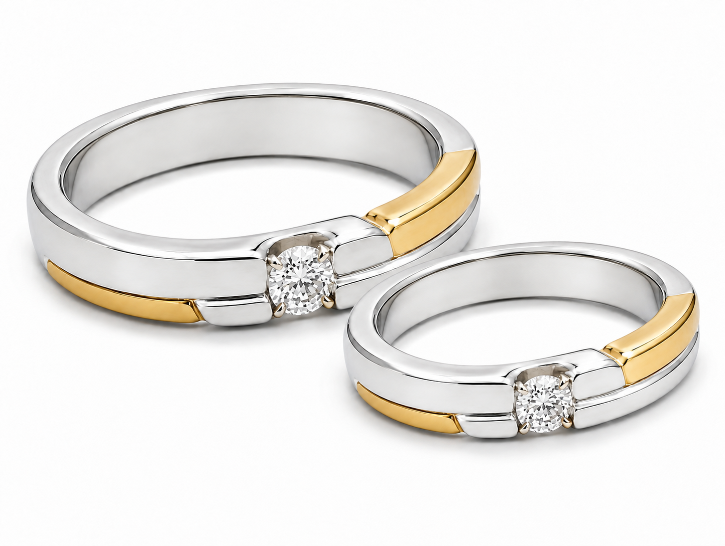Pt950 Platinum Diamond Couple Band with Diamonds – High Polish Finish | Savya Jewels