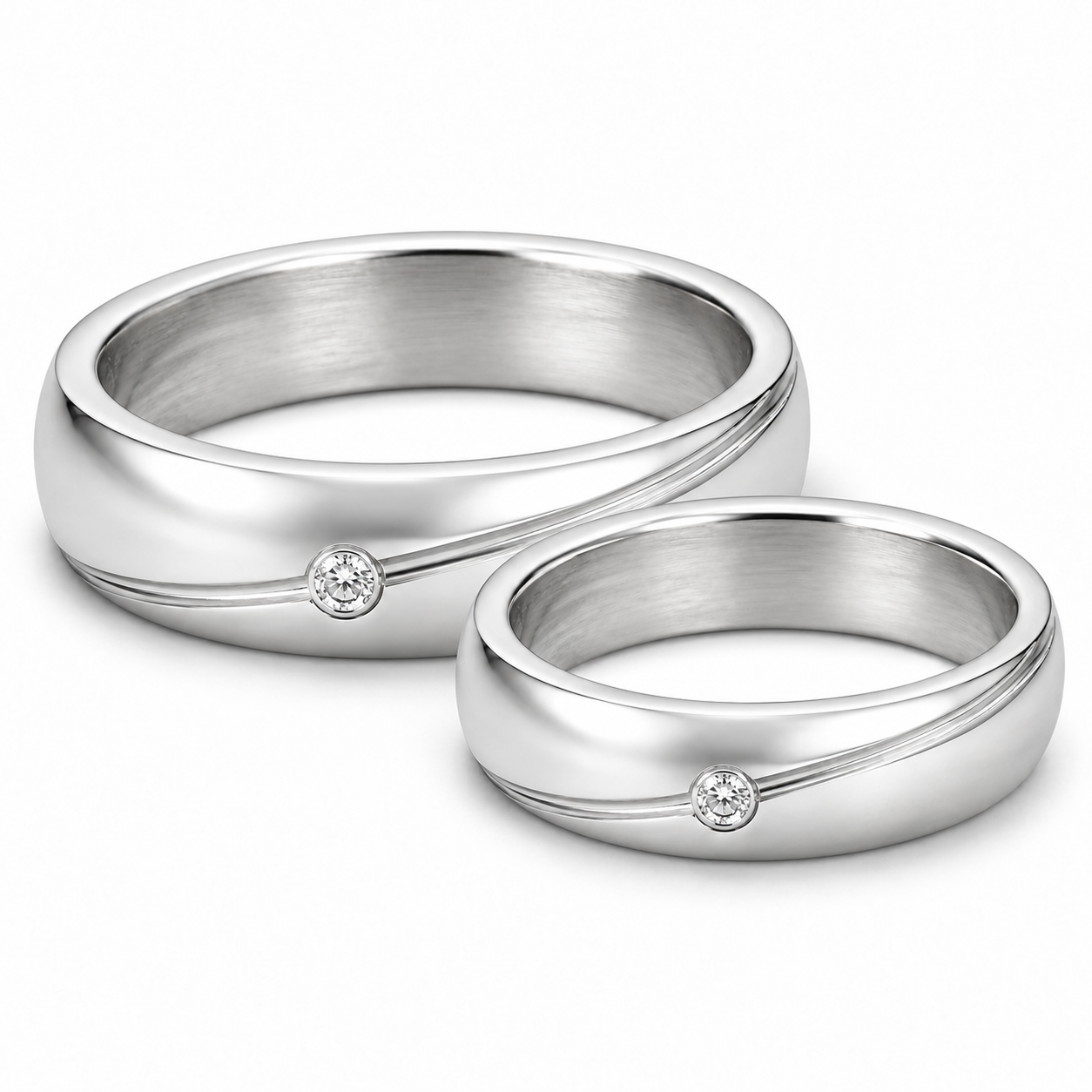 Pt950 Platinum Diamond Couple Band with  Diamonds – High Polish Finish | Savya Jewels