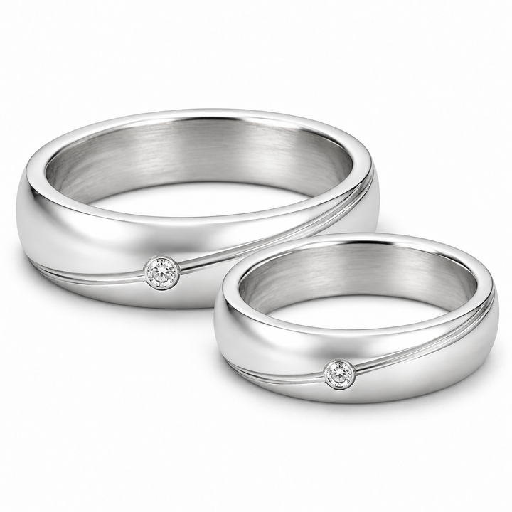 Pt950 Platinum Diamond Couple Band with  Diamonds – High Polish Finish | Savya Jewels