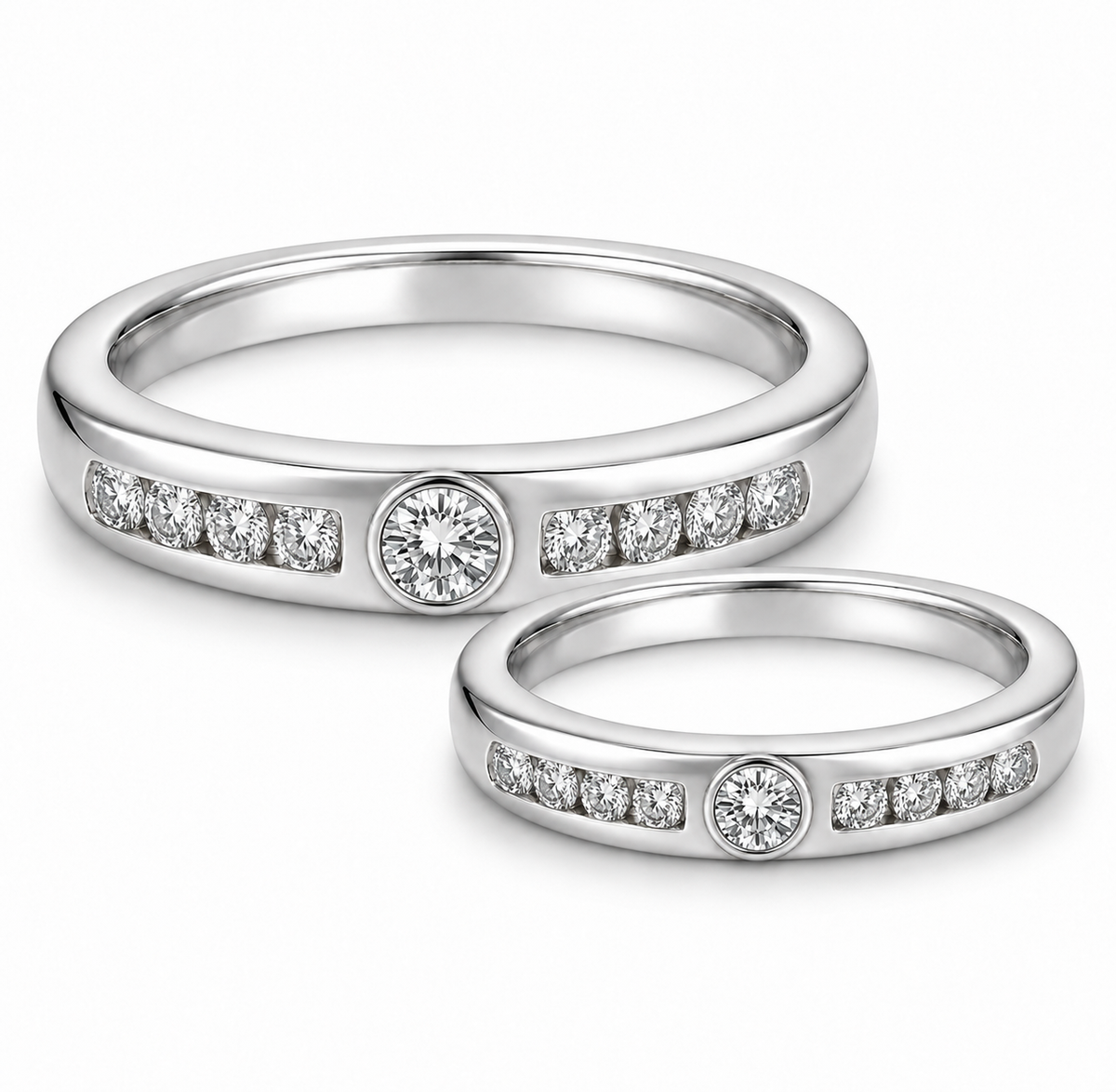 Pt950 Platinum Diamond Couple Band with Diamonds – Lightweight High Polish | Savya Jewels