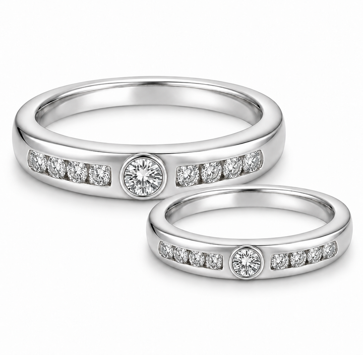 Pt950 Platinum Diamond Couple Band with Diamonds – Lightweight High Polish | Savya Jewels