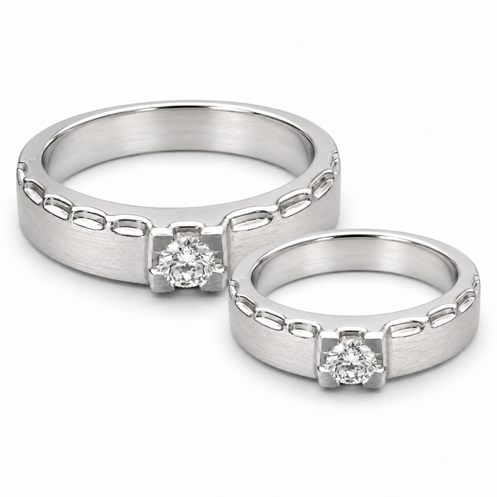 Pt950 Platinum Diamond Couple Band with Diamonds – High Polish Finish | Savya Jewels