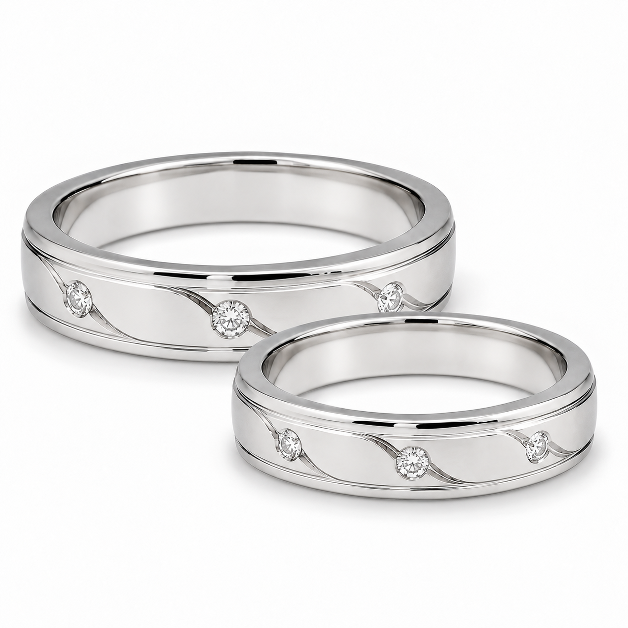 Pt950 Platinum Diamond Couple Band with Diamonds – Lightweight High Polish | Savya Jewels