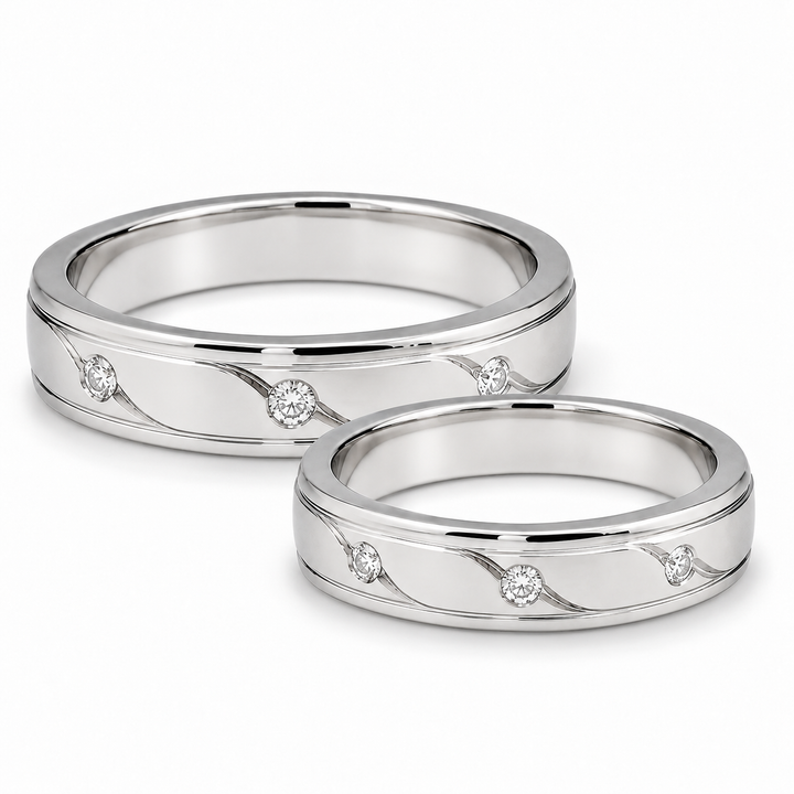 Pt950 Platinum Diamond Couple Band with Diamonds – Lightweight High Polish | Savya Jewels